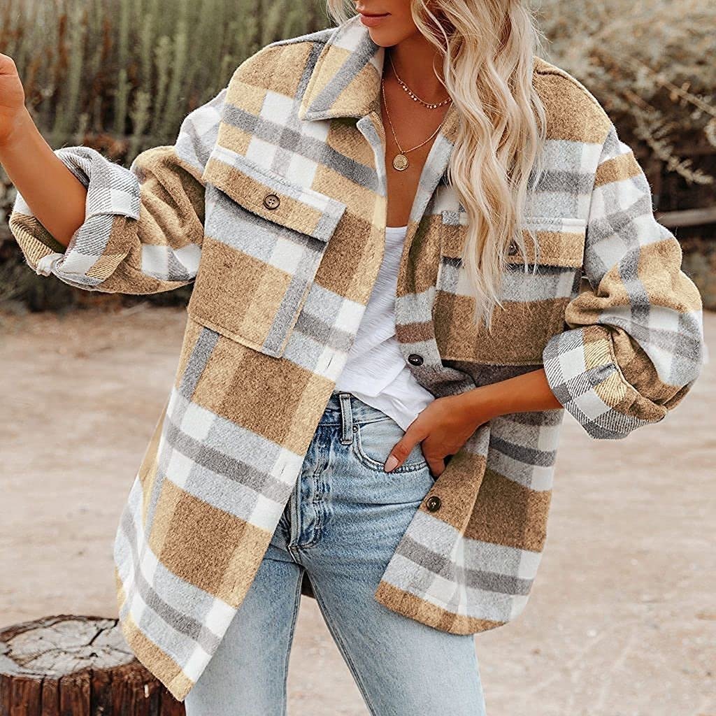 Plaid Button Flannel Woolen Shirt - Image 4