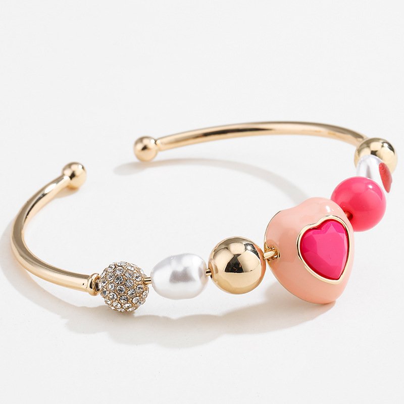 Fashion Original Design Heart Peach Pearl Combination Bracelet Suit - Image 2