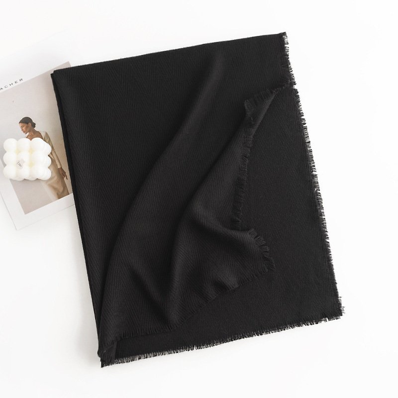 Herringbone Pattern Monochrome Artificial Cashmere Scarf Women's Simple Casual Style Tassel Warm Shawl - Image 10