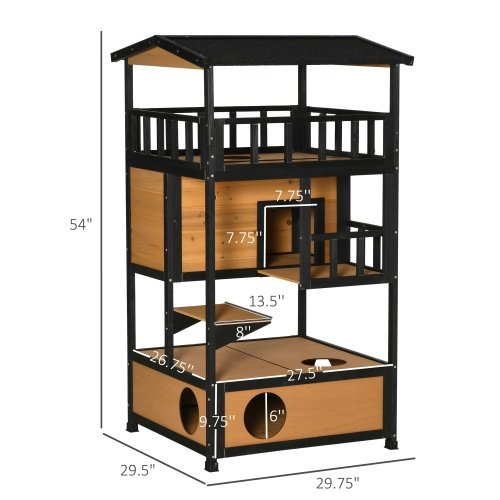 Wooden Outdoor Cat House, Wild Cat Shelter Kitten Tree - Image 5