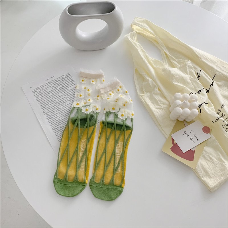 Retro Personality Breathable Glass Silk Socks Japanese Bright Color Socks - Image 4