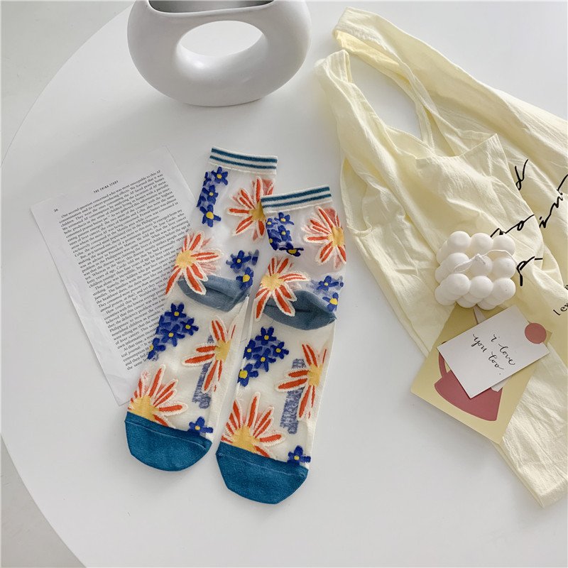Retro Personality Breathable Glass Silk Socks Japanese Bright Color Socks - Image 5