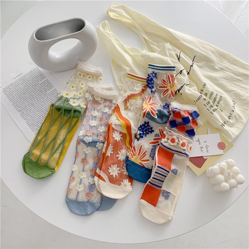 Retro Personality Breathable Glass Silk Socks Japanese Bright Color Socks - Image 2