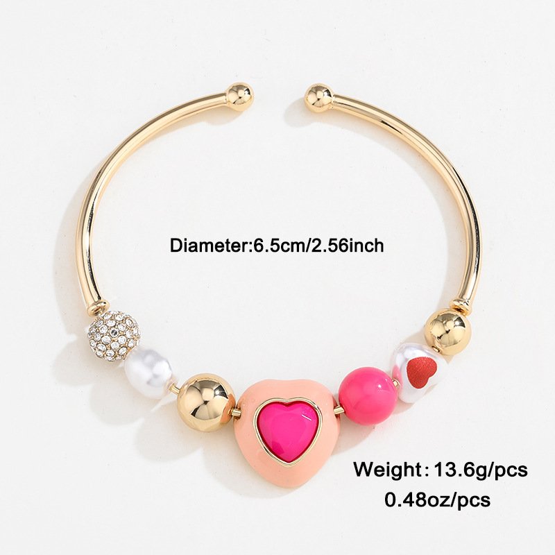 Fashion Original Design Heart Peach Pearl Combination Bracelet Suit - Image 4