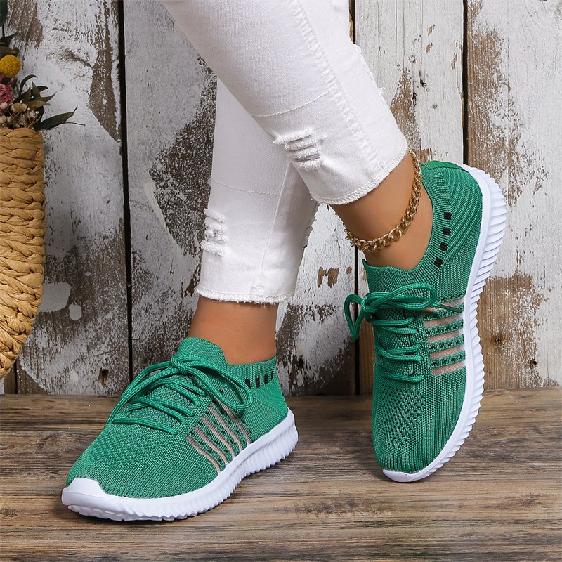 Casual Lace-up Mesh Sneakers Breathable Flying Woven Round Toe Walking Running Sports Shoes - Image 6