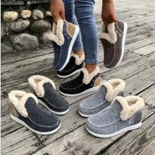 Fleece-lined Thick Plush Boots Warm Sewing Flat Cotton Shoes Winter Ankle Boot - Image 7