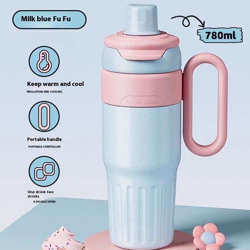 780ml Gradient Double Drink Thermal Cup Stainless Steel With Lid Coffee Cup Thermos Large Capacity Straw Cup For Male And Female - Image 3