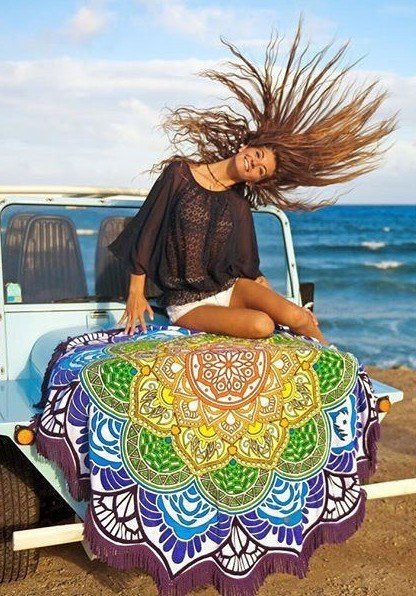 Polygon Printing Tassel Round Bath Towel Yoga Mat - Image 10