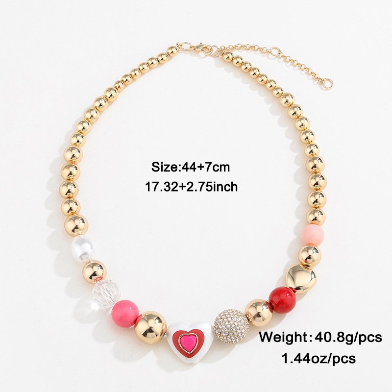Fashion Original Design Heart Peach Pearl Combination Bracelet Suit - Image 3