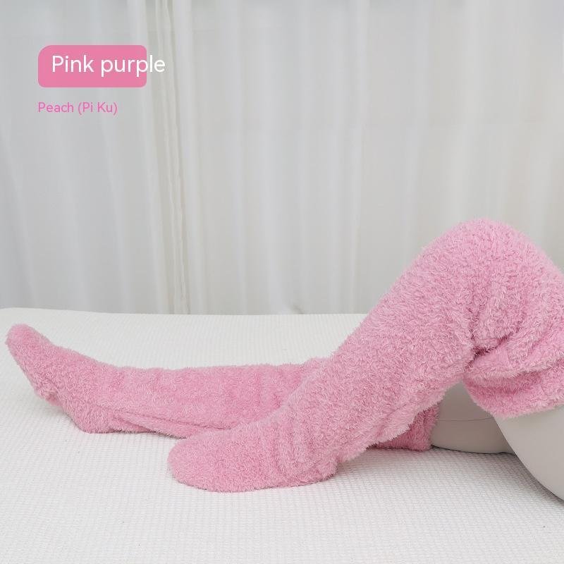 Over Knee High Fuzzy Long Socks Winter Warm Cold Leg Knee Joint Cold-proof Stockings Home Floor Sleeping Socks - Image 9