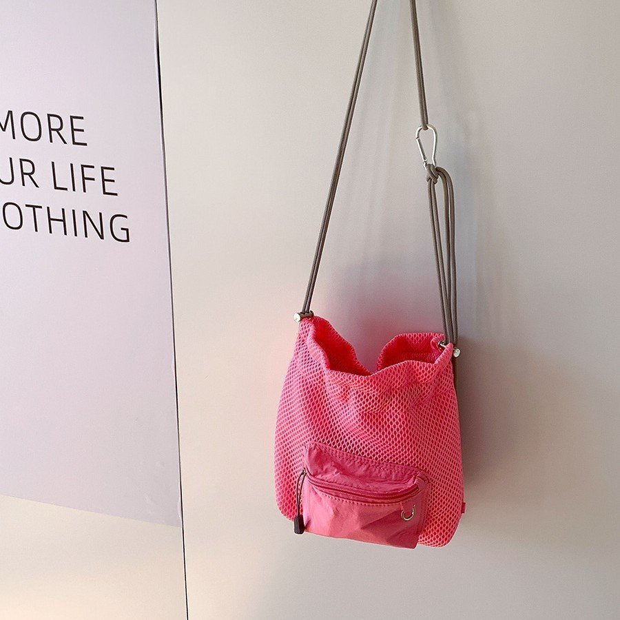 Small Mesh Drawstring Bucket Bag Fashion Cute Messenger Shoulder Bags For Women - Image 3