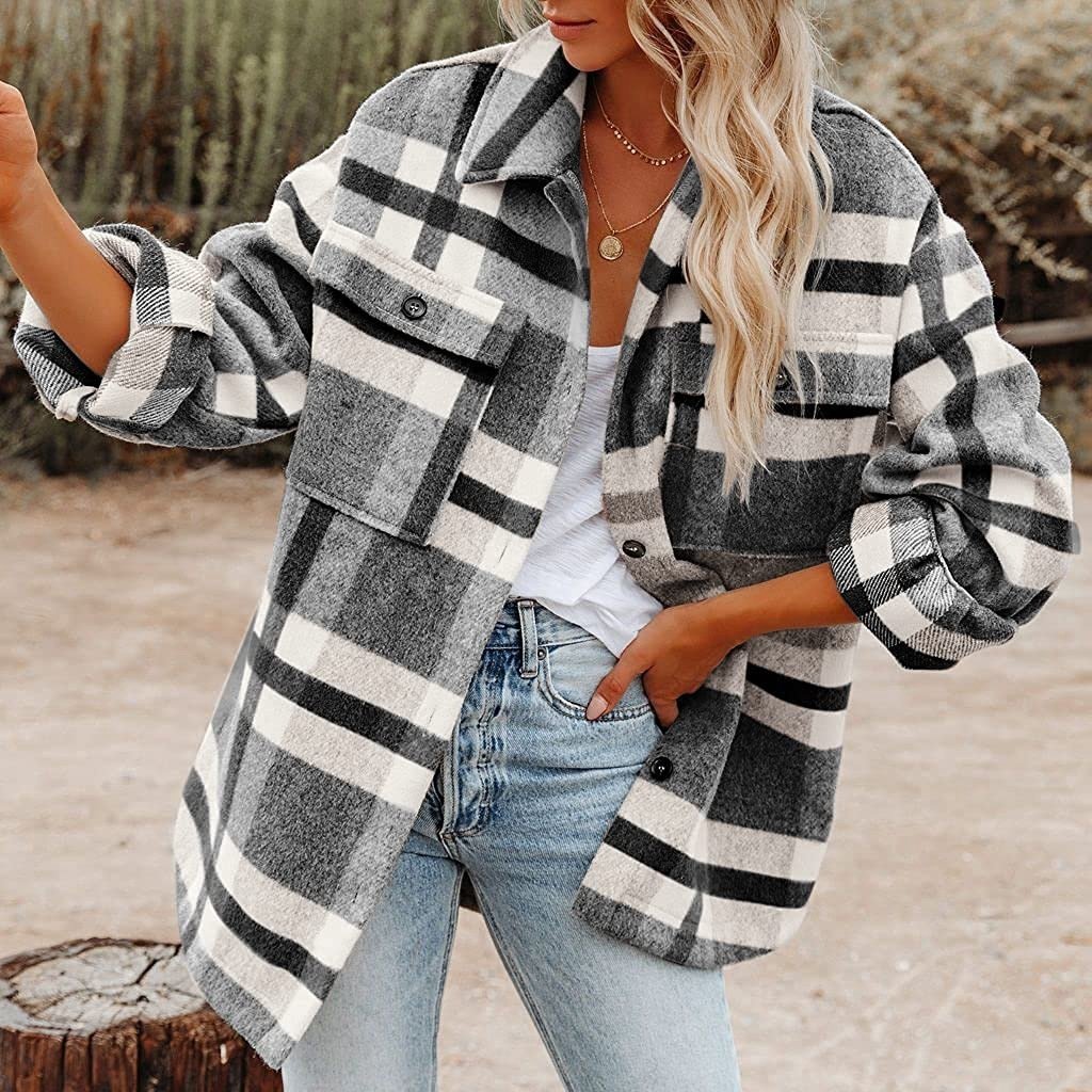 Plaid Button Flannel Woolen Shirt - Image 2