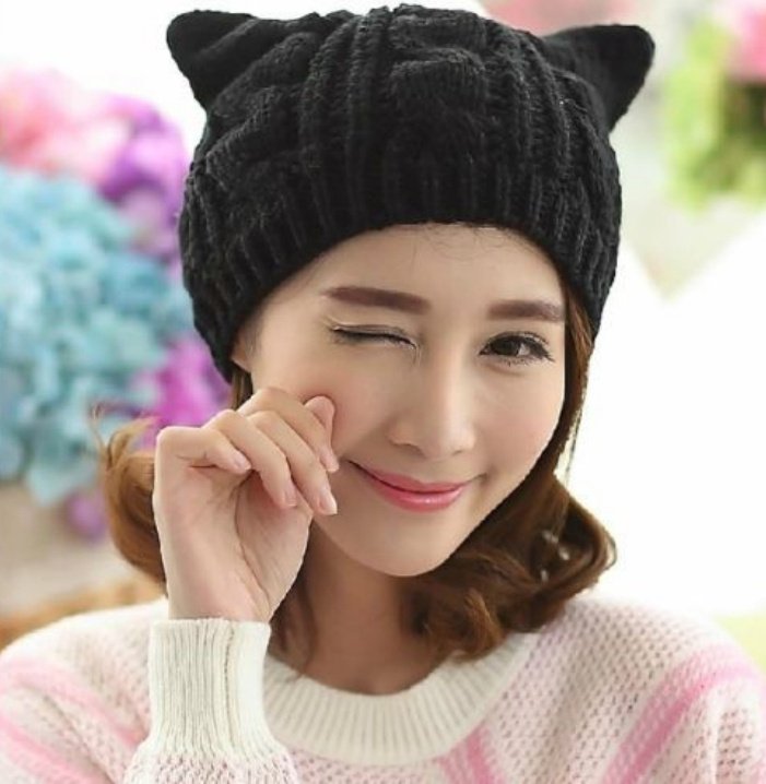 Hand Made 3D Cute Knitted Cat Ear Beanie For Winter - Image 2