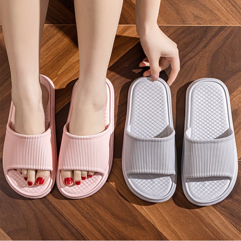 Summer Slipper Indoor House Shoes For Men Women Couples Solid Color Rhombus Striped Non-slip Bathroom Slippers - Image 7