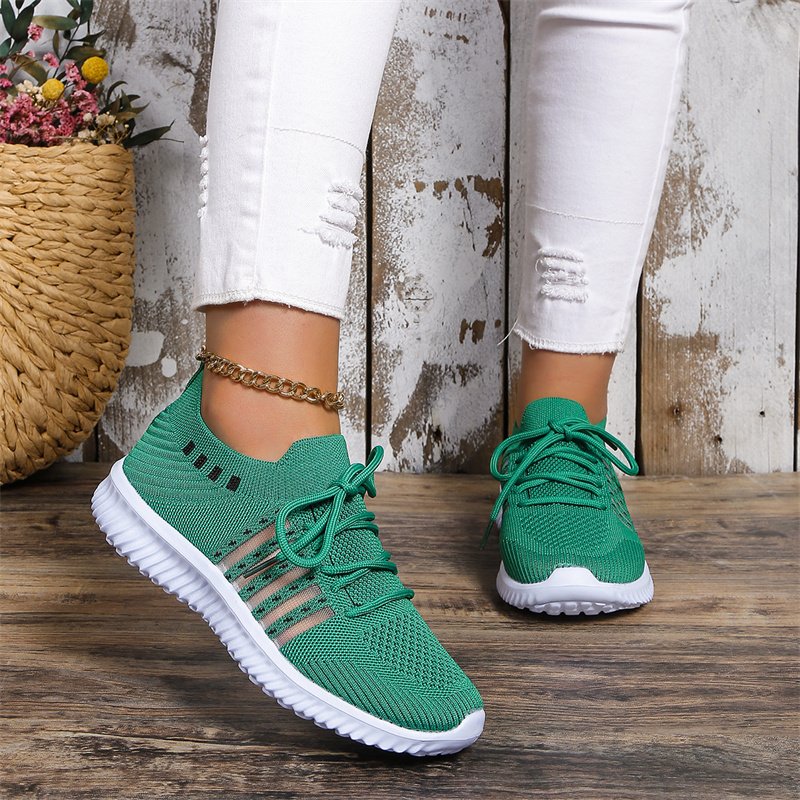 Casual Lace-up Mesh Sneakers Breathable Flying Woven Round Toe Walking Running Sports Shoes - Image 4