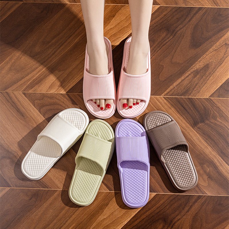 Summer Slipper Indoor House Shoes For Men Women Couples Solid Color Rhombus Striped Non-slip Bathroom Slippers - Image 6