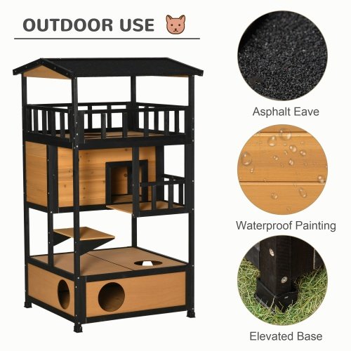 Wooden Outdoor Cat House, Wild Cat Shelter Kitten Tree - Image 4