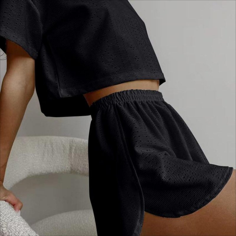 2pcs Casual Hollow Suit With Short-sleeved Crop Top And Elastic Slit Shorts Summer Fashion Sport Clothing For Women - Image 8
