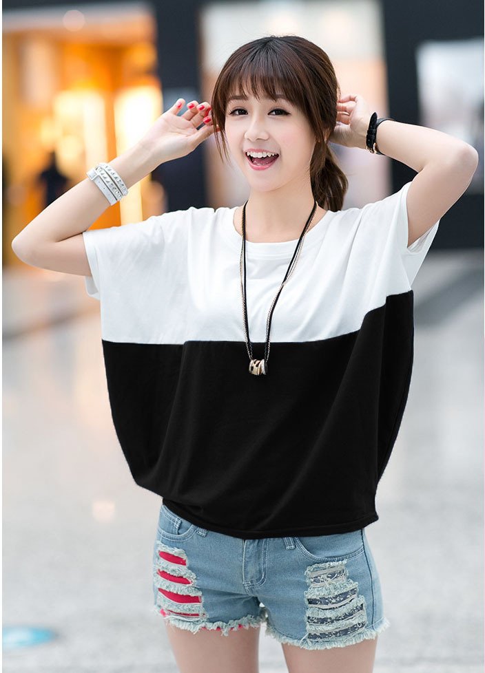 Loose-fitting Batwing Sleeve Shirt Student Women's Short Sleeve - Image 2
