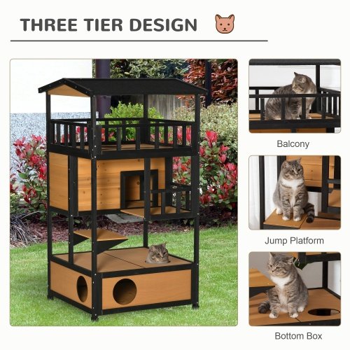 Wooden Outdoor Cat House, Wild Cat Shelter Kitten Tree - Image 2