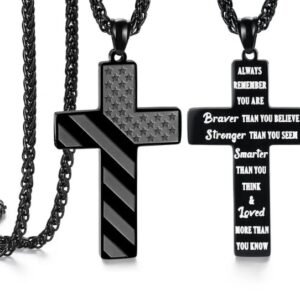 Cross Necklace With Bible Verse American Flag Pendant --Stainless Steel Men Jewelry Gift - Faith-Inspired, Bold & Patriotic Chain For Him