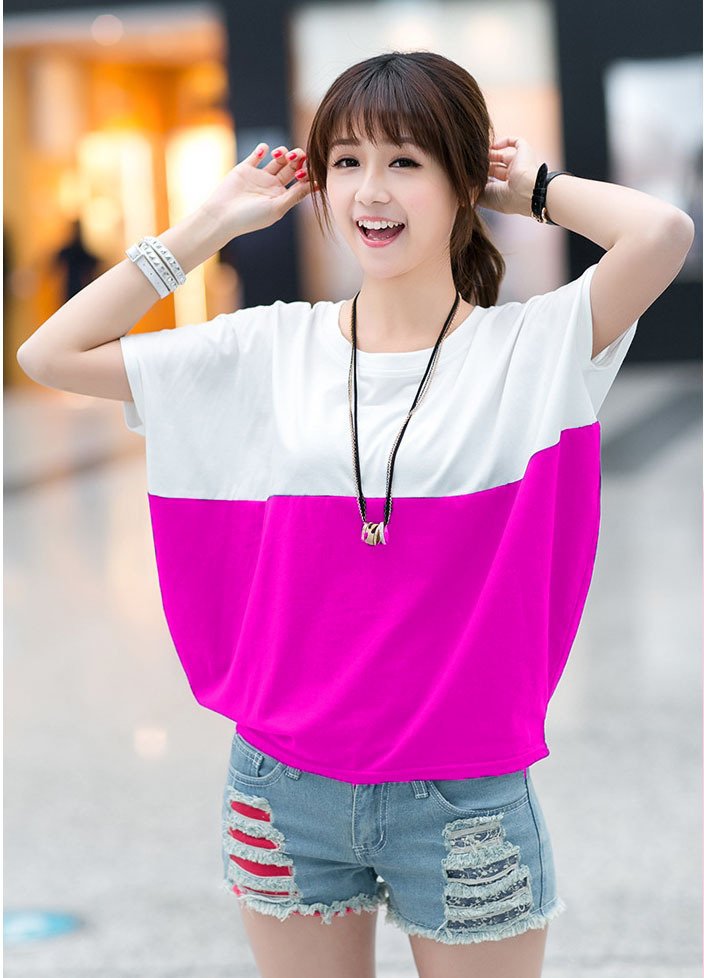 Loose-fitting Batwing Sleeve Shirt Student Women's Short Sleeve - Image 3