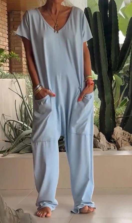 European And American Solid Color And V-neck Oversized Pocket Low-grade Jumpsuit - Image 8