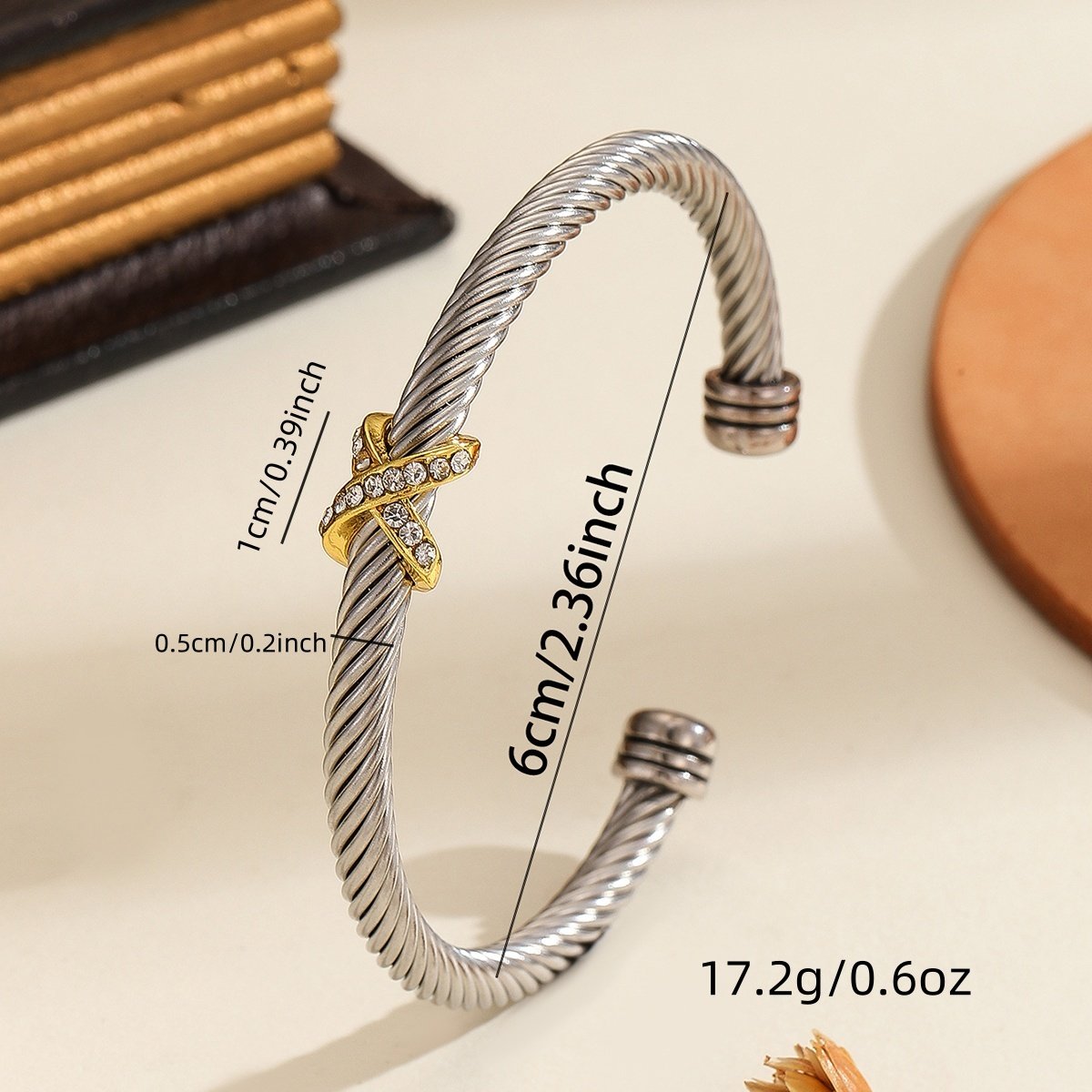 1PCS Fashionable Personalized 8-character Cross Steel Wire Bracelet,Open Bracelet, Simple Versatile Trendy Diamond Bracelet, Suitable For Men And Women To Wear, Holiday Jewelry Gift - Image 3