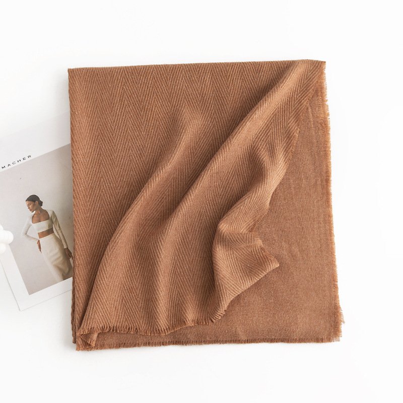 Herringbone Pattern Monochrome Artificial Cashmere Scarf Women's Simple Casual Style Tassel Warm Shawl - Image 5