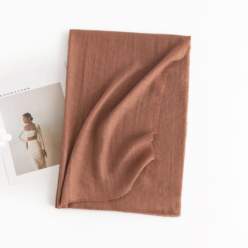 Herringbone Pattern Monochrome Artificial Cashmere Scarf Women's Simple Casual Style Tassel Warm Shawl - Image 3