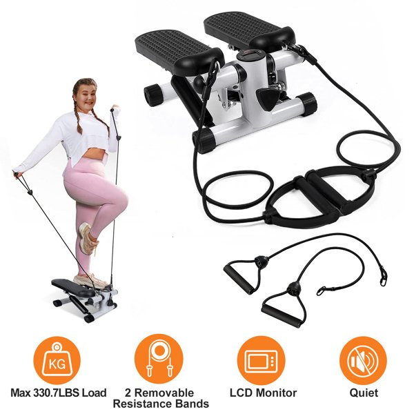 Fitness Step Machine, Mini Step Machine With Resistance Band, Home Fitness Equipment With 330.7LBS Load-bearing Capacity, Hydraulic Fitness Step Machine With LCD Display Screen