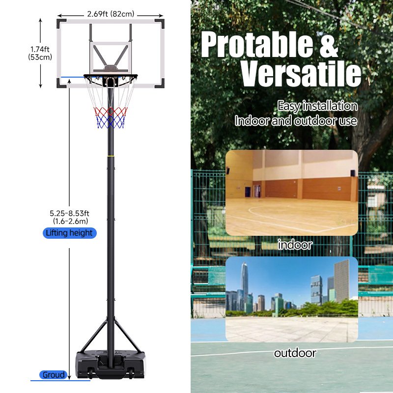 TotheCORE Basketball Stand 5.25-8.53 Ft Adjustable Portable Basketball Hoop & Goal With PC Backplate, Large Base And Wheels - Image 2
